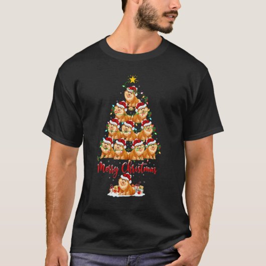 Spitz Dog Christmas Tree Lights Spitz T-Shirt (Vorderseite)