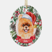 Spitz Dog Custom Weihnachtsmannmütze Weihnachtssch Keramik Ornament (Rechts)