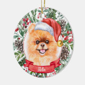 Spitz Dog Custom Weihnachtsmannmütze Weihnachtssch Keramik Ornament (Links)