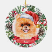 Spitz Dog Custom Weihnachtsmannmütze Weihnachtssch Keramik Ornament (Hinten)