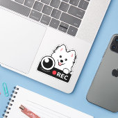 Spitz Dog Dashcam Sicherheitskamera WarnVinyl Aufkleber (Laptop mit iPhone)