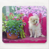 Spitz Dog Florals Rustikaler Garten Bench Szene Mousepad (Vorne)