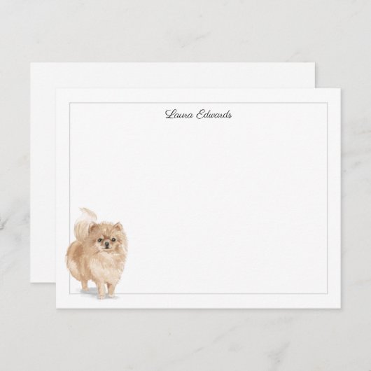 Spitz Dog Gray Border Personalisiert Stationery Mitteilungskarte (Vorne/Hinten)