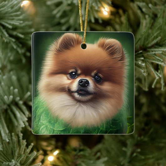 Spitz Dog in St. Patrick's Day Dress Keramikornament (Baum)