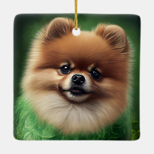 Spitz Dog in St. Patrick's Day Dress Keramikornament (Rückseite)