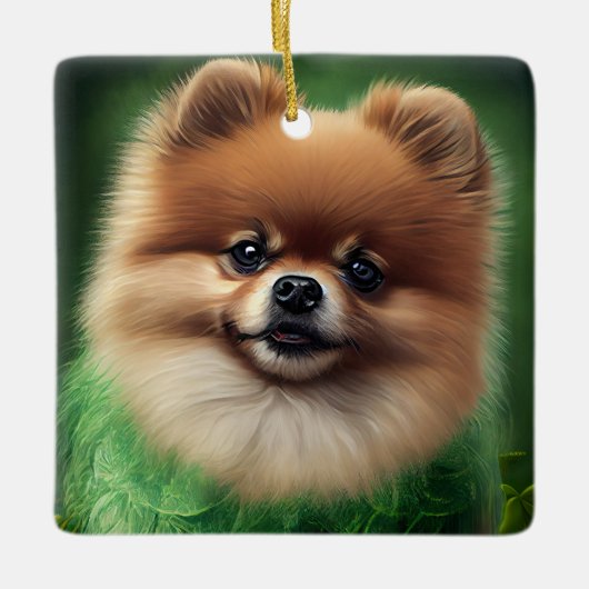 Spitz Dog in St. Patrick's Day Dress Keramikornament (Vorderseite)