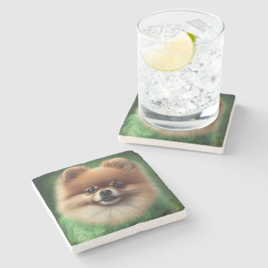 Spitz Dog in St. Patrick's Day Dress Steinuntersetzer (Seitenansicht)