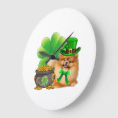Spitz Dog Kleeblatt St Patricks Day Dog irisch Große Wanduhr (Winkel)