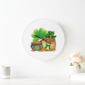 Spitz Dog Kleeblatt St Patricks Day Dog irisch Große Wanduhr (Zuhause)