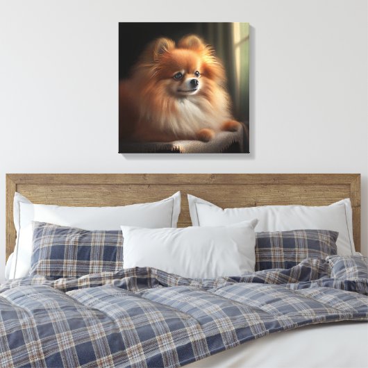 Spitz Dog Niedlich Portrait Leinwanddruck (Insitu (Schlafzimmer))