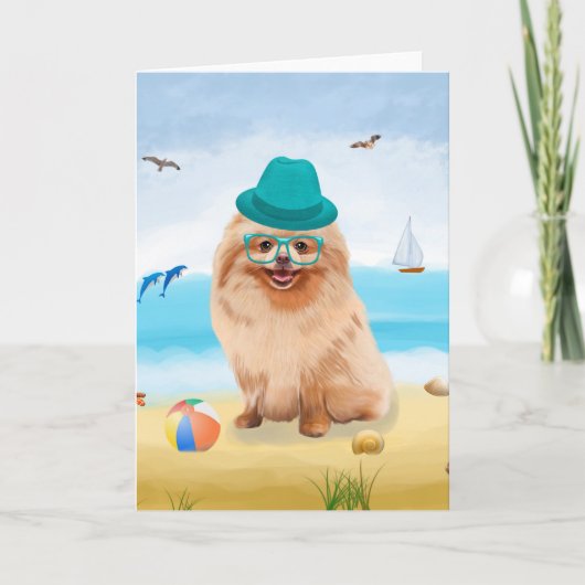 Spitz Dog on Beach Karte (Vorderseite)