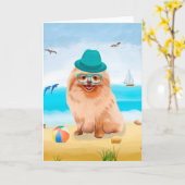 Spitz Dog on Beach Karte (Gelbe Blume)