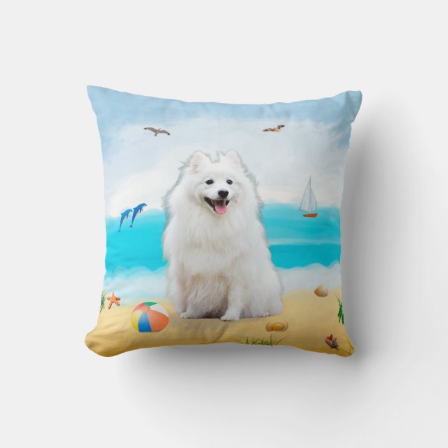 spitz Dog on Beach Kissen (Vorderseite)