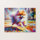Spitz Dog Portrait Akryllische Kunstdruckleder Puzzle (Horizontal)