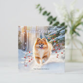 Spitz Dog Snow Picture Frohe Weihnachten (Stehend Vorderseite)