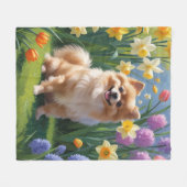 Spitz Dog Spring Blumen Malerei Fleecedecke (Vorderseite (Horizontal))