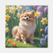 Spitz Dog Spring Blumen Malerei Magnet (Vorne)