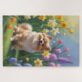 Spitz Dog Spring Blumen Malerei Puzzle (Horizontal)