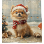 Spitz Dog Vintager Strand Duschvorhang (Vorderseite)