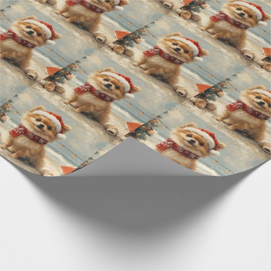 Spitz Dog Vintager Strand Geschenkpapier (Ecke)