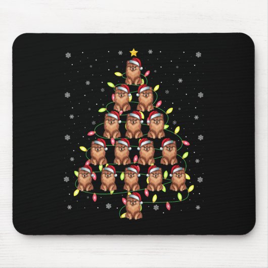 Spitz Dog Weihnachtsbaum Lichter Ugly Sw Mousepad (Vorne)