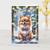 Spitz Dog Weihnachtsgrüßkarte Karte (Gelbe Blume)
