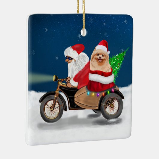 Spitz Dog Weihnachtsmann Keramikornament (Rechts)