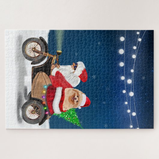 Spitz Dog Weihnachtsmann Puzzle (Horizontal)