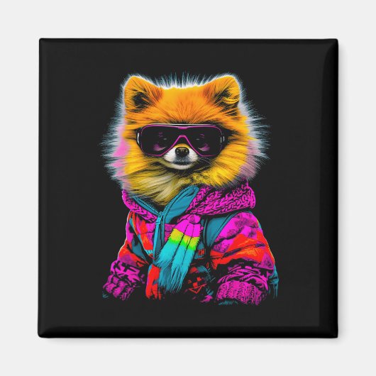 Spitz Dog Wintersport Snowboard Magnet (Vorne)