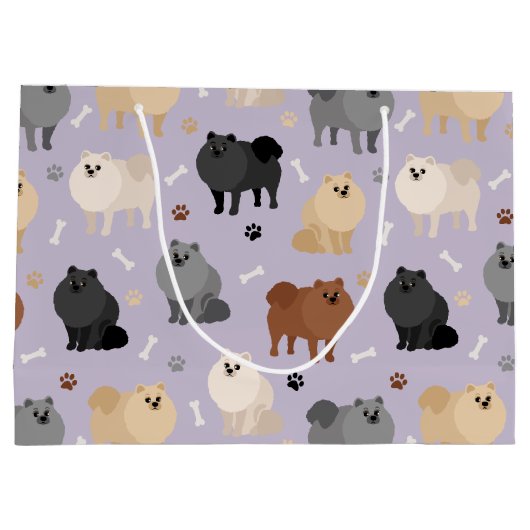 Spitz-Drucke und Dog-Knochen Große Geschenktasche Große Geschenktüte (Rückseite)