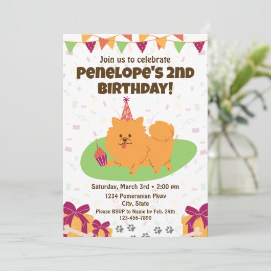 Spitz Einladung zum Geburtstag (Stehend Vorderseite)