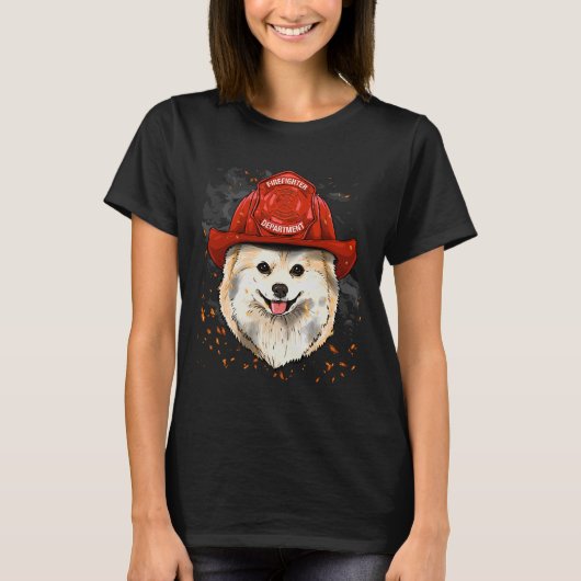 Spitz Firefighter Spitz Hund Lover T-Shirt (Vorderseite)
