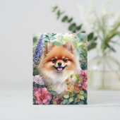 Spitz Floral Watercolor Portrait Postkarte (Stehend Vorderseite)