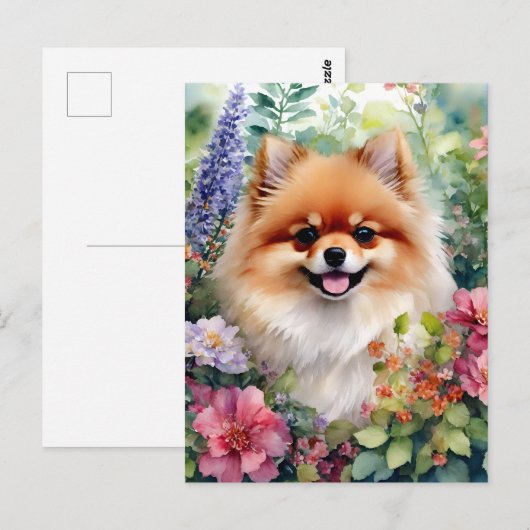 Spitz Floral Watercolor Portrait Postkarte (Vorne/Hinten)