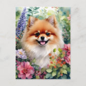 Spitz Floral Watercolor Portrait Postkarte (Vorderseite)