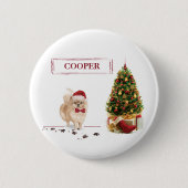 Spitz Funny Christmas Dog mit Baum Button (Vorderseite)
