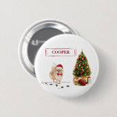 Spitz Funny Christmas Dog mit Baum Button (Vorne & Hinten)