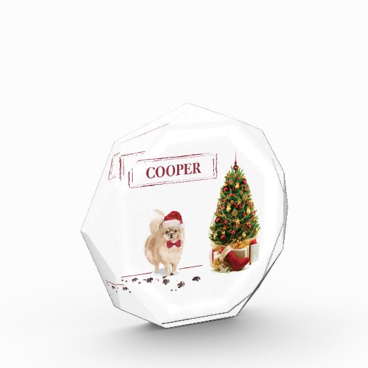 Spitz Funny Christmas Dog mit Baum Fotoblock (Links)