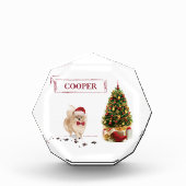 Spitz Funny Christmas Dog mit Baum Fotoblock (Vorderseite)