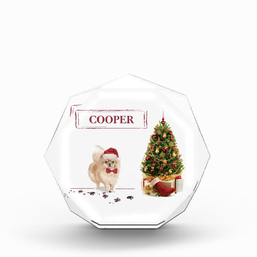 Spitz Funny Christmas Dog mit Baum Fotoblock (Vorderseite)