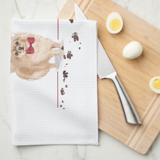 Spitz Funny Christmas Dog mit Baum Geschirrtuch (Viertel Falte)