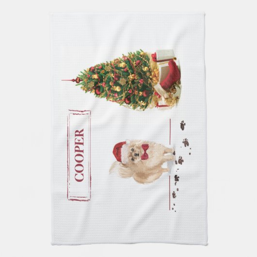 Spitz Funny Christmas Dog mit Baum Geschirrtuch (Vertikal)
