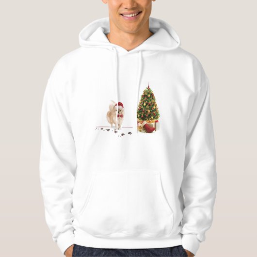 Spitz Funny Christmas Dog mit Baum Hoodie (Vorderseite)