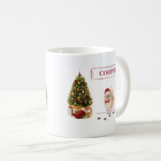 Spitz Funny Christmas Dog mit Baum Kaffeetasse (VorderseiteRechts)