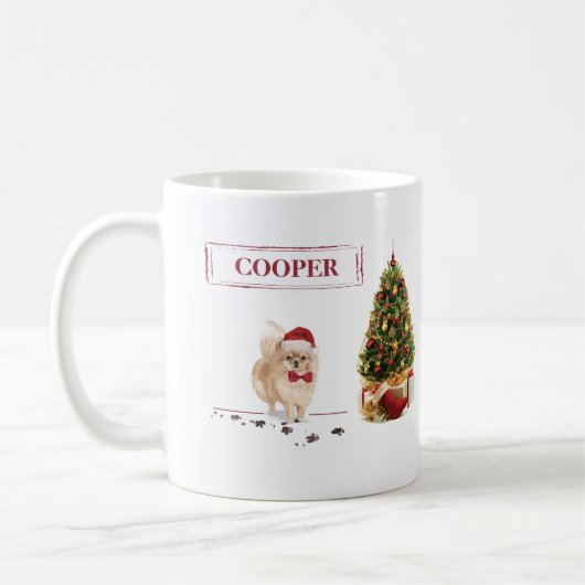 Spitz Funny Christmas Dog mit Baum Kaffeetasse (Links)