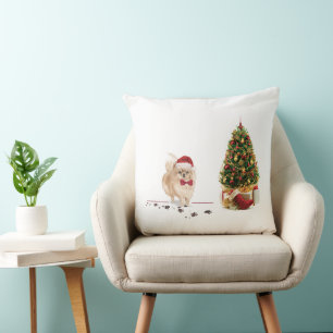 Spitz Funny Christmas Dog mit Baum Kissen