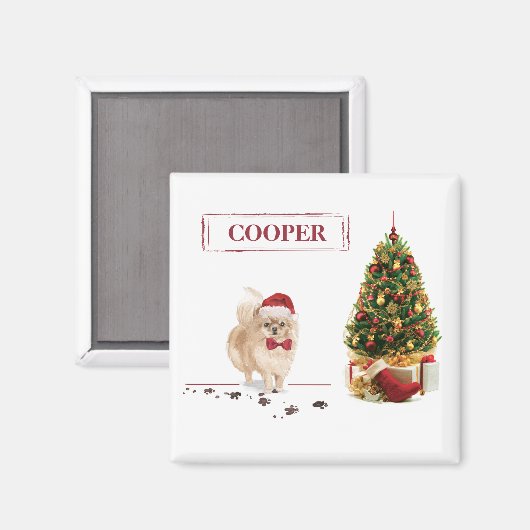 Spitz Funny Christmas Dog mit Baum Magnet (Vorderseite/Rückseite)