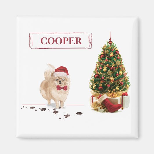 Spitz Funny Christmas Dog mit Baum Magnet (Vorne)