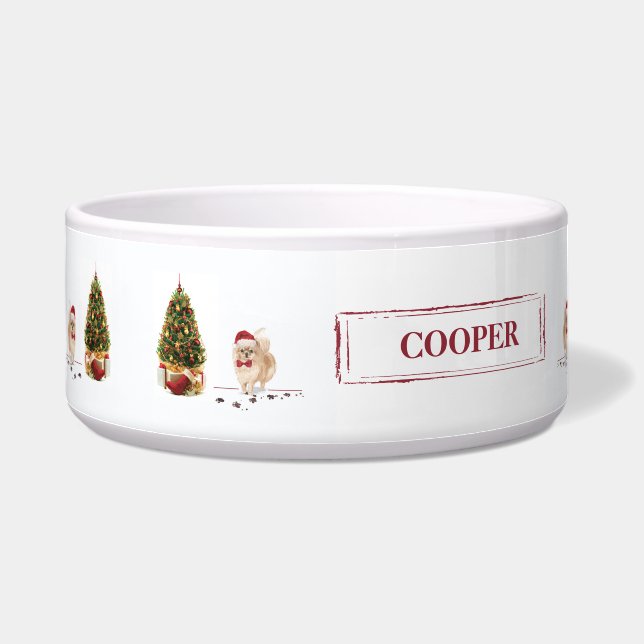 Spitz Funny Christmas Dog mit Baum Napf (Links)