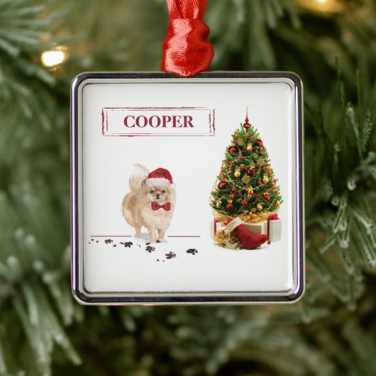 Spitz Funny Christmas Dog mit Baum Ornament Aus Metall (Baum)